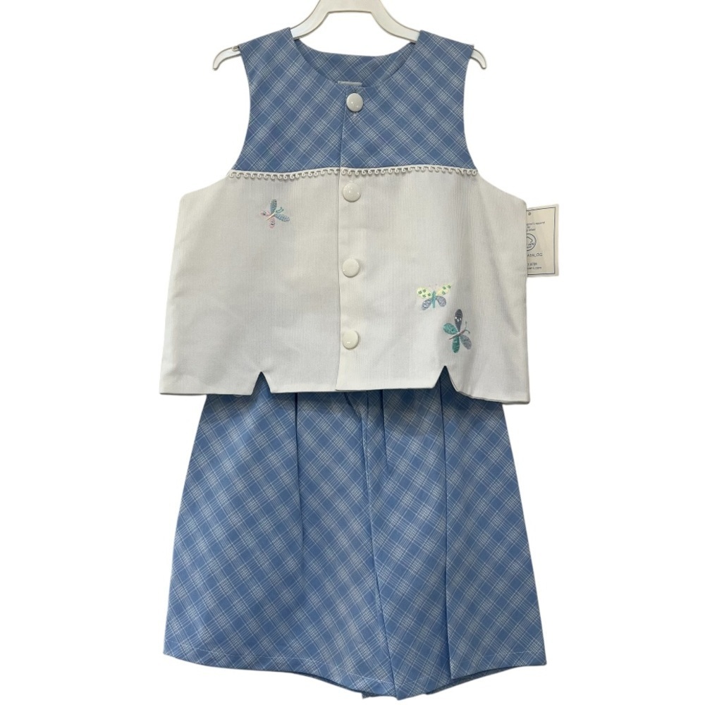 Chez Ami by Patsy Aiken Girls Blue Plaid Butterfly 2PC Set Sz 8 NWT USA - Picture 1 of 12